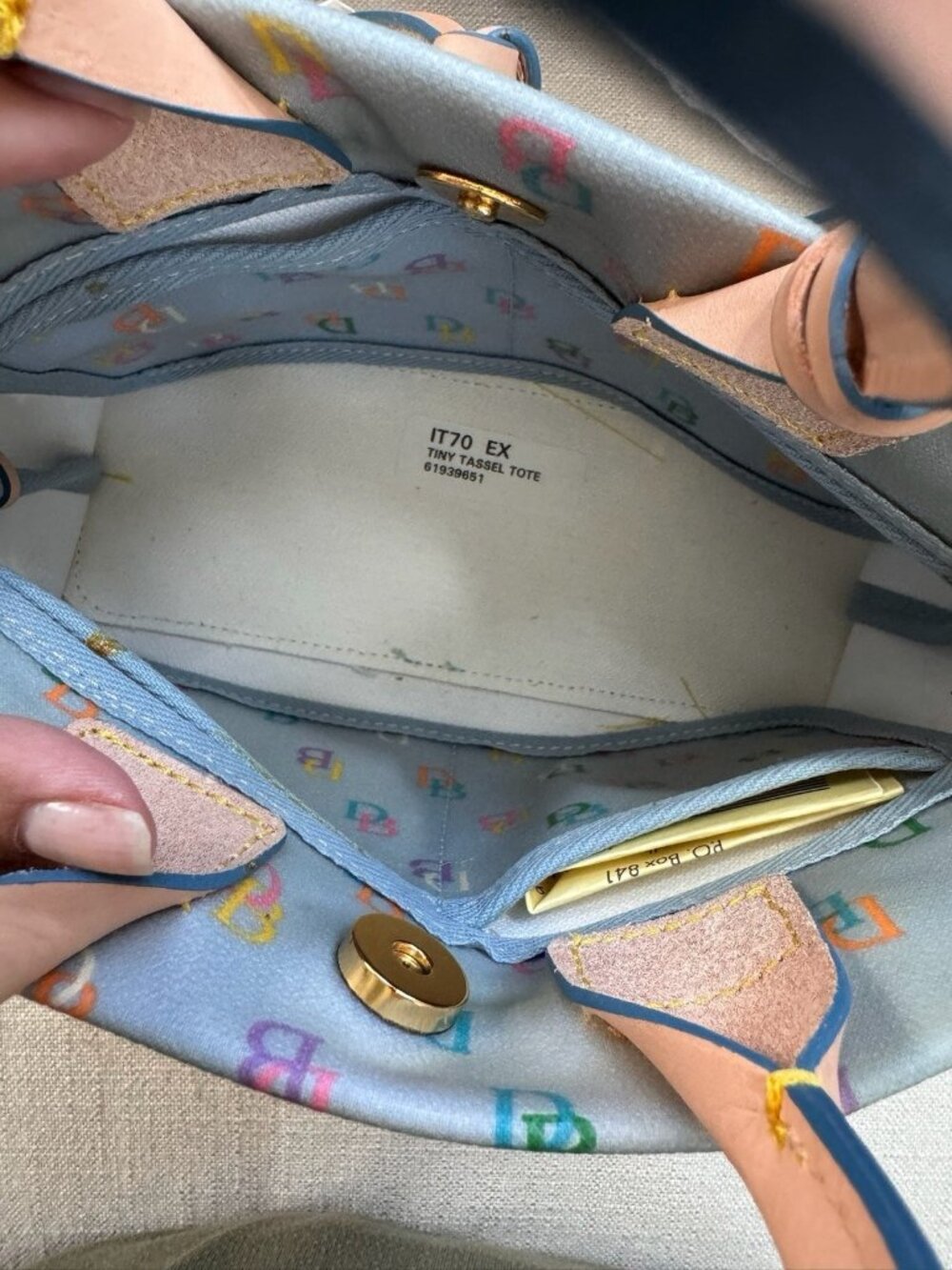 VTG NWT Dooney & Bourke Y2K Blue Rainbow Monogram Satchel Vachetta Leather Trim - Picture 13 of 16